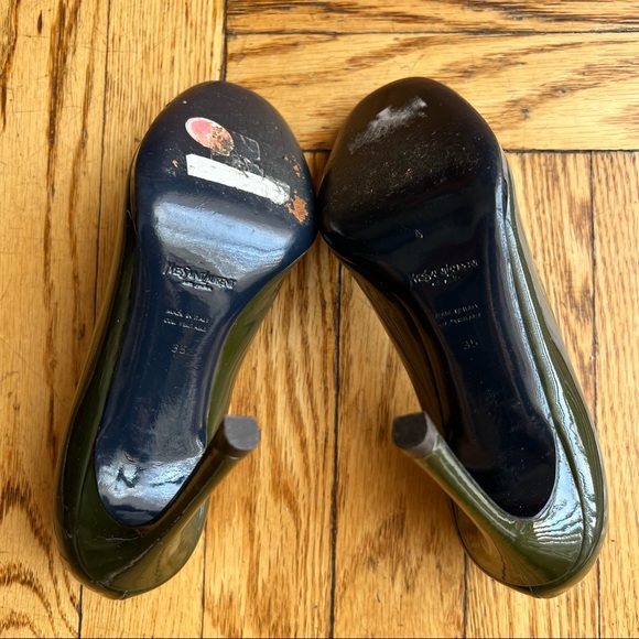 YSL Patent Leather Olive Green Pumps with Navy Soles sz 35 - worn once - Picture 2 of 6